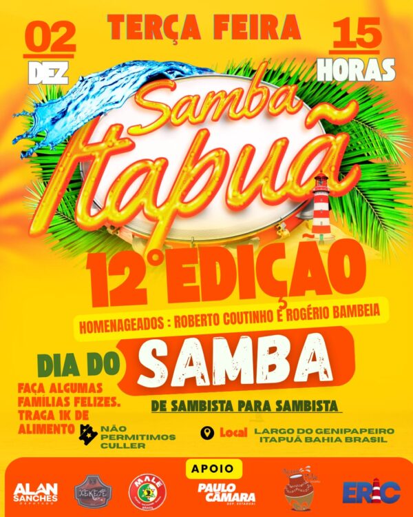 Itapuã celebra o Dia do Samba na próxima terça (2) com a 12ª edição do Samba Itapuã
